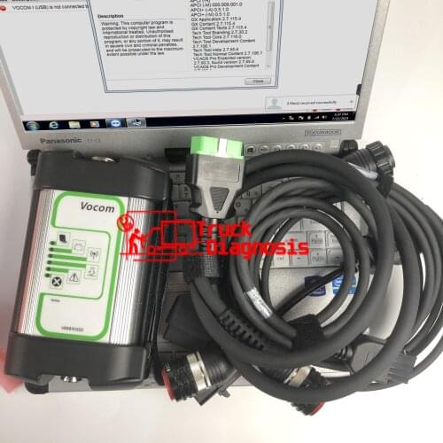 For Volvo Vocom 88890300 Interface for Volvo/Renault/UD/Mack VOCOM excavator Truck Diagnostic scanner tool+CF C2 laptop 2.7 PTT