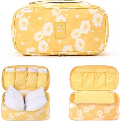 Travel Underwear Organiser, New Daisy Yellow Large Capacity Waterproof Women Ladies Bra Case Travel Pouch Bag Multiple Pockets