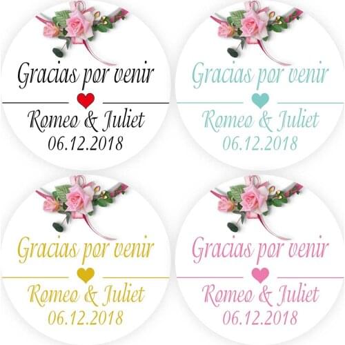 DouxArt 100 Pieces Personalized Wedding Stickers - Gracias por venir, 40mm Labels for Baptism Communion Decorations Party Seals