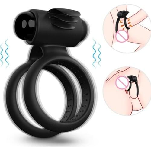 Backyard Vibrator Double Ring Soft Neck Prostate Massager Couple Sharing Vibration Lock Fine Ring -40