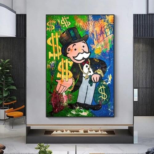 Graffiti Street Art Mr Monopoly Canvas Posters and Prints Money Pop Wall Art Pictures Cuadros for Living Room Home Decor
