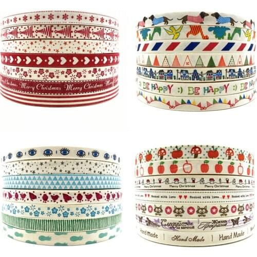 5Yards 15mm Cotton Ribbon Printed Cotton Ribbons For Wedding Christmas Decoration DIY Sewing Fabric
