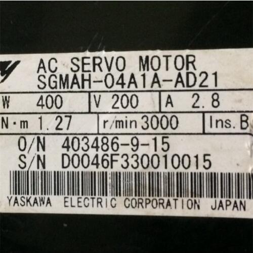 Used Tested Working SGMAH-04A1A-AD21 AC SERVO MOTOR
