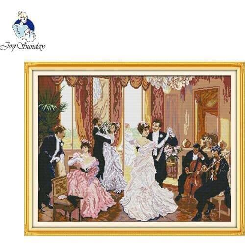 Joy Sunday The Family Party Counted Cross Stitch Printed Cross Stitch Sets DIY 11CT 14CT Cross Stitch Kits Embroidery Needlework