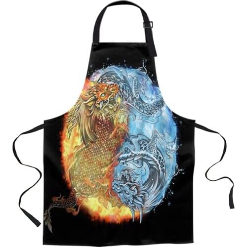 Chinese Dragon Kylin Water Fire Tai Chi Aprons for Women Men Kid Cooking Baking Apron Kitchen Utility Equipment Accessories