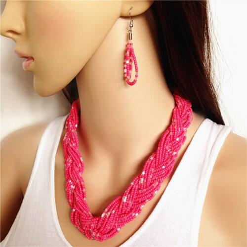 Classic nigerian wedding red high quality seed bead weaved african beads jewelry set coral crystal