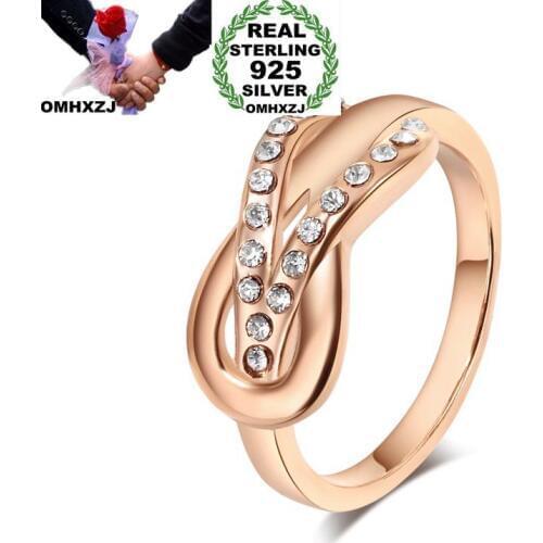 OMHXZJ Wholesale European Fashion Woman Man Party Wedding Gift AAA Zircon 925 Sterling Silver 18KT Yellow Rose Gold Ring RR415