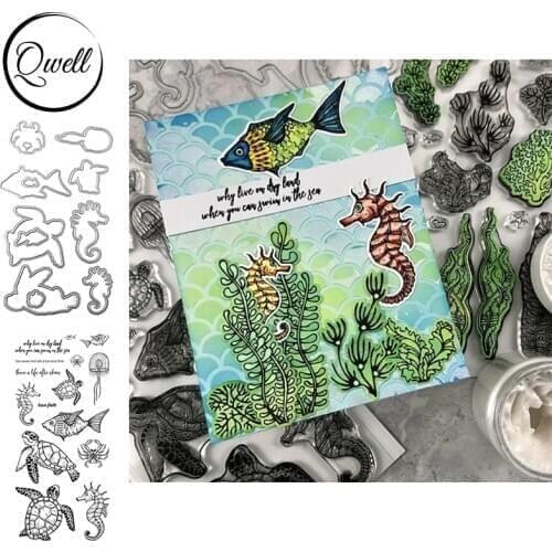 QWELL Turtle Fish Crab Metal Cutting Dies With Coordinate Clear Stamps Set Craft Paper Cards DIY Scrapbooking 2020 New