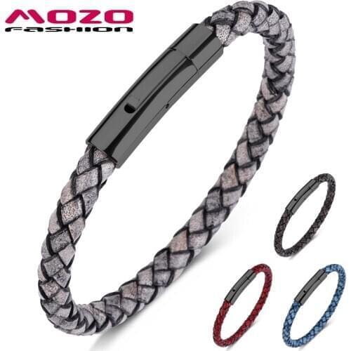 Fashion Men Charm Bracelets Gray Genuine Leather Rope Braided Simple Style Punk Woman Classic Jewelry 602