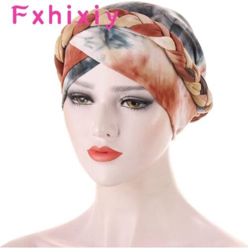 Muslim Women Inner Cap Braided Bandanas Comfort Fashion Turban Hat Colorful Cross Knot Chemo Beanies Head Wearing Turbante