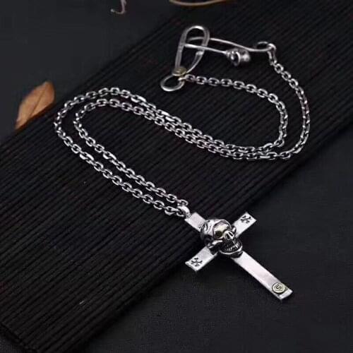 925 Sterling silver Skull Men Pendant Necklace Hiphop Rock Street Culture Thai Silver Chain Necklace Fashion Man Silver Jewelry