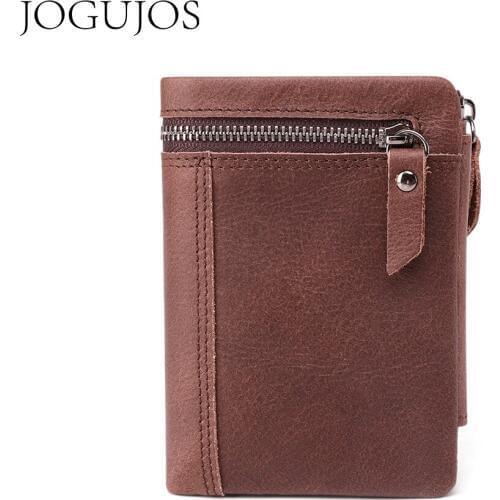 JOGUJOS Genuine Leather Men Wallet Zipper Pocket Men Wallets Portomonee Male Short Coin Purse Brand Perse Carteira Rfid Wallets