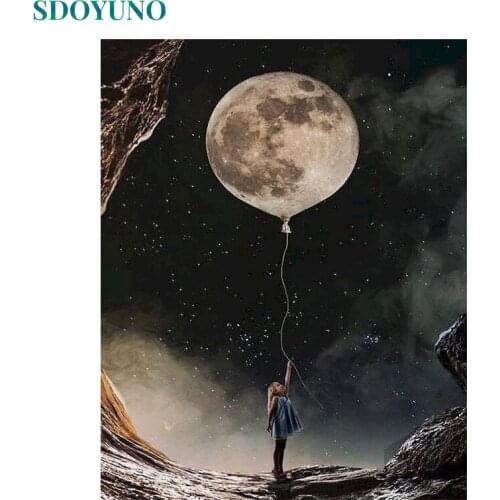 SDOYUNO 60x75cm Oil Painting By Numbers Moon DIY Paint By Numbers On Canvas Frameless Digital Handpaint Scenery Home Number