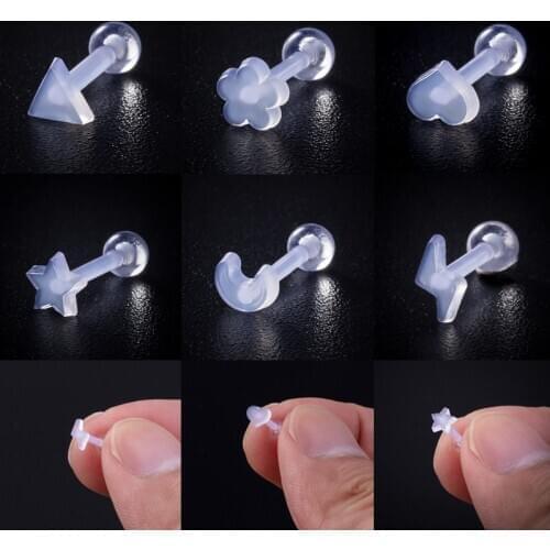 2-6pcs Acrylic Stud Earings Set Heart for Women Prevent Allergy Cartilage Earring Bar Helix Clear Ear Piercing Body Jewelry 16G
