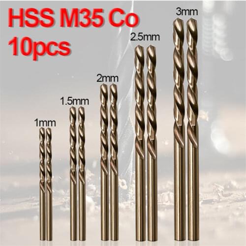 10Pcs HSS-CO-M35 cobalt High Hardness Straight Shank Twist Drill Bits Metal Stainless Steel Special Drill Bit 1/1.5/2/2.5/3mm