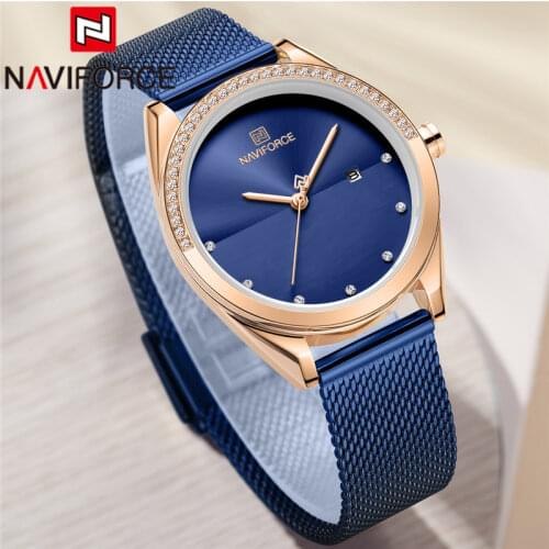 NAVIFORCE Women Watch Top Brand Luxury Blue Ladies Wristwatch Mesh Stainless Steel Bracelet Fashion Classic Female Clock 5015