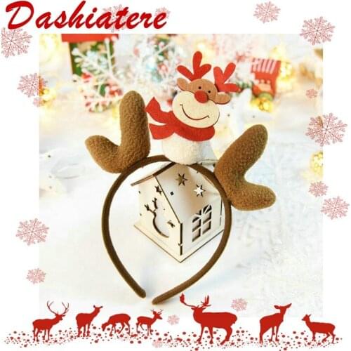 New Year Christmas Hair Band Cartoon Reindeer Headband Deer Horn Headdress Kids Birthday Party Accessories Costume Head Piece