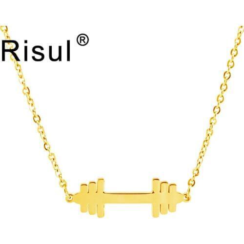 Risul Dumbbell Gym Fitness Barbell Pendant Necklaces For women Sport Jewelry mirror polish Stainless steel wholesale 50pcs