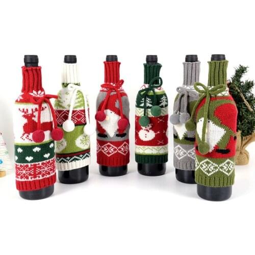 Christmas Wine Bottle Cover Home Table Decor 2022 New Year Xmas Gift Knitting Wine Cover Merry Christmas Decoration Navidad
