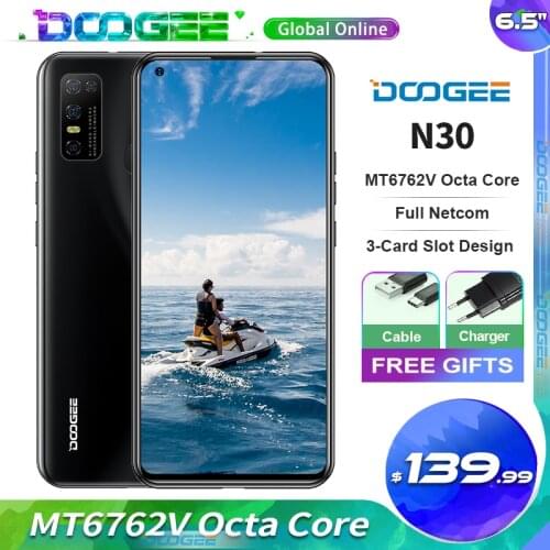 Doogee N30 Smartphone Full Netcom 6.55" HD+ Screen 16MP Quad Rear Cameras MT6762V 4180mAh Global Band&Dual 4G VoLTE Mobile Phone