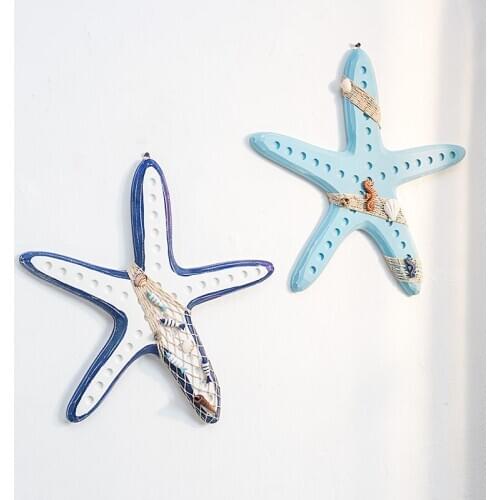 Mediterranean Wood Blue and White Five Fingers Sea Stars Hotel Creative Wall Decorations Hanging Jewelry Pendant Wall Decoration