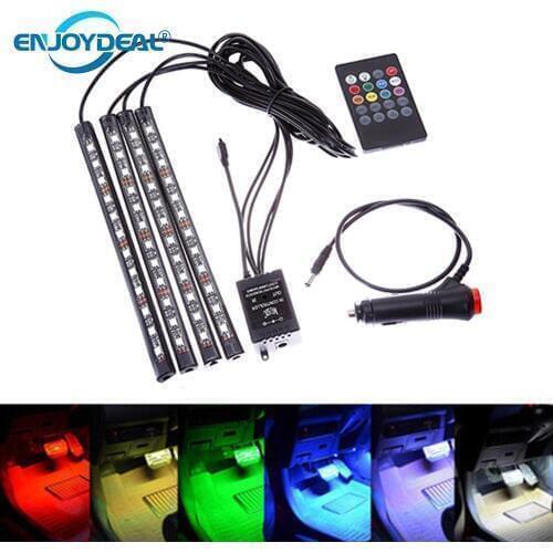 4pcs 12V RGB Car LED Strip Light Remote Control Flexible Bar Car Colors Styling Atmosphere Lamps Car Interior Ligh Decorative