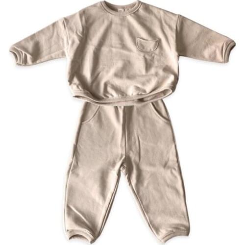 Childrens Sweater Set Autumn Clothes Boys Girls Solid Color Pure Cotton Soft Full O-Neck None Two-Piece Suit Over Two Years Old