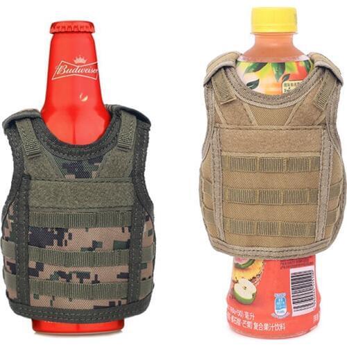 Military Mini Miniature Molle Vest Personal Bottle Drink Cover Set Tactical Beer Bottle Cover with Adjustable Shoulder Strap