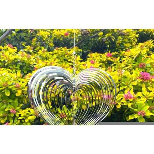 2021 Beating Wind Spinner Heart Square Drop Shape Stainless Steel 3D Rotating Wind Chime Bell For Both Outdoor Garden And Indoor