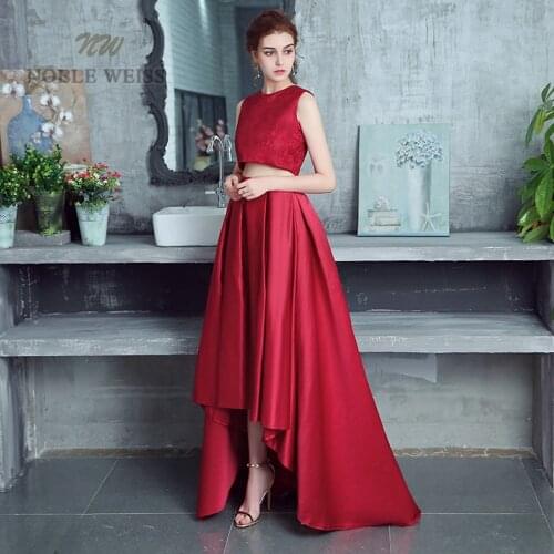 Prom Dresses O-Neck Satin Dresses Woman Party Night Two Pieces Evening Gown