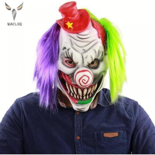 WAYLIKE Halloween Fury Clown Latex Mask Adult Party Costume Mask Horror Carnival Cosplay Party Props