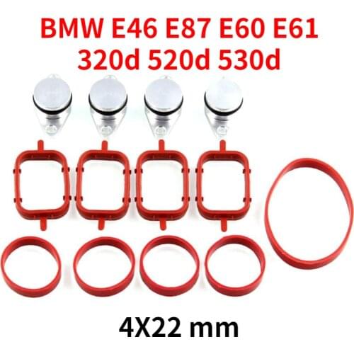 4x22 mm Diesel Swirl Flap Blanks Replacement Bungs with Intake Manifold Gasket for BMW E46 E87 E60 E61 320d 520d 530d M47TUD20