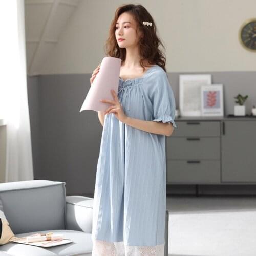 Vestidos De Mujer 100% Cotton Nightgowns Women New Big Size Loose Nightdress Female Sweet Lace Sleepwear Dress Long Night Shirt