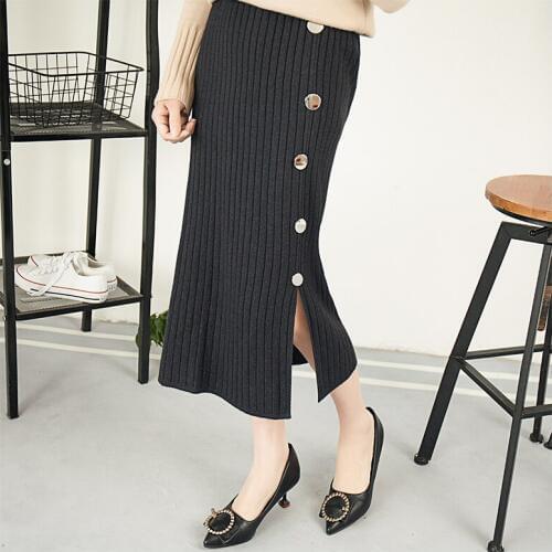 Hot Sale Button Knitted Women Skirt Pencil Skirt With High Waist Tight Office Skirt Fashion Slim Casual Package Hip Skirt D173