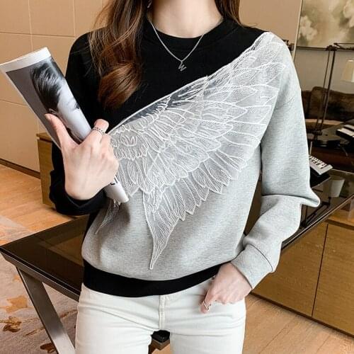 2021 Autumn Womens Harajuku Sweater New Embroidery Tops For Women O-neck Sweatshirt Oversized Clothing Women Long Sleeve Tops