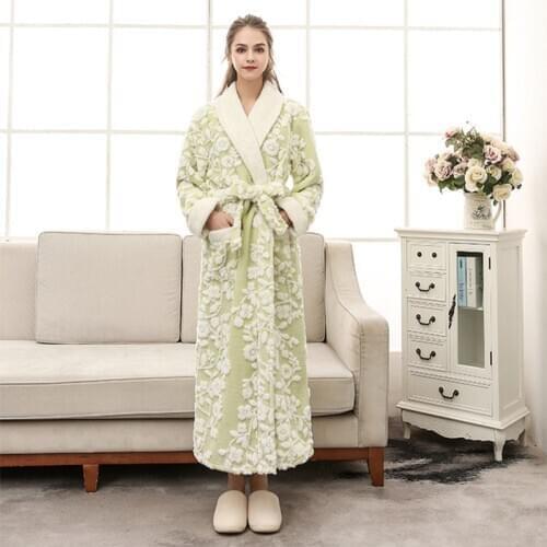 Winter Warm Lover Sleepwear Women Men Long Floral Robe Thick Flannel Kimono Bathrobe Casual Nightdress Soft Nightgown Sleepwear