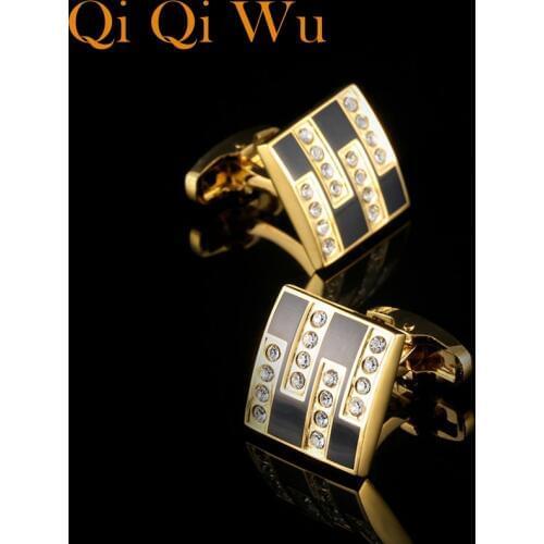 2017 Shirt Cufflinks Mens Gift Brand Sleeve Buttons Crystal Cuff link Gold Mens Jewelry High Quality French Cuffs Free Shipping