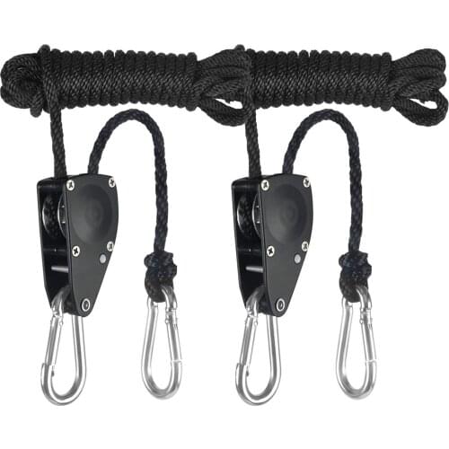 IPower GLROPEMG4 1-Pair 1/4 Inch 8-Feet Long Heavy Duty Adjustable Rope Clip Hanger (300lbs Weight Capacity), Black