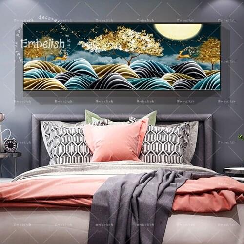 1 Pieces Nordic Style Golden Deer Animal Tree Landscape Wall Art Pictures For Living Room Home Decor Posters HD Canvas Paintings