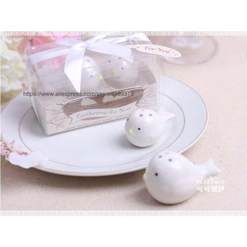 100sets=200pcs Feathering the Nest Ceramic Love birds bird Salt and Pepper Shaker Shakers Wedding Party Favour Bomboniere Gift