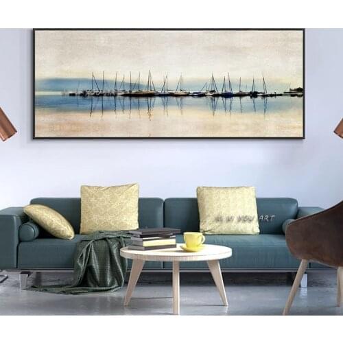 100 Handpainted Oil Painting Abstract Boats On The River On Canvas Wall Art Acrylic Landscape For Living Room