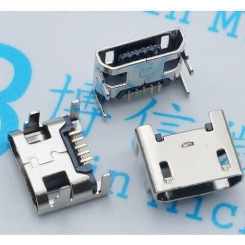 100pcs Flat legs inserted flat micro USB 5P 4 pin USB socket plate inserted boundless