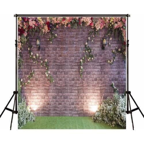 10x10 Wedding Photography Backdrop Red Brick Wall Flowers Backdrops for Outdoor Photos Vintage Garden Photographic Backgrounds