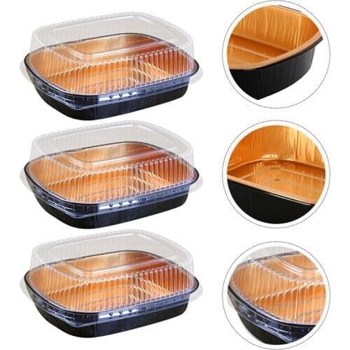 3 Sets Japanese Cuisine Lunch Box Disposable Dumpling Box Sushi Packaging Box For Home Outside(770ml+Transparent Lid)