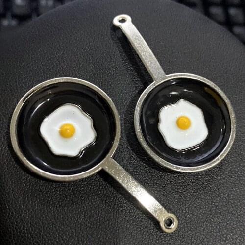 3pcs /lot Fried Egg Pan DIY Handmade Pendant Necklace Key Chain Earrings Accessories Charms Findings Jewelry Making Supplies