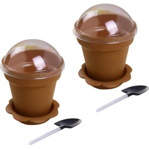 30/20/10pcs Flowerpot Cake Disposable Cups with Lid Shovel Scoop Bottom Plastic Yogurt Cup Dessert Container Ice Cream Mousse