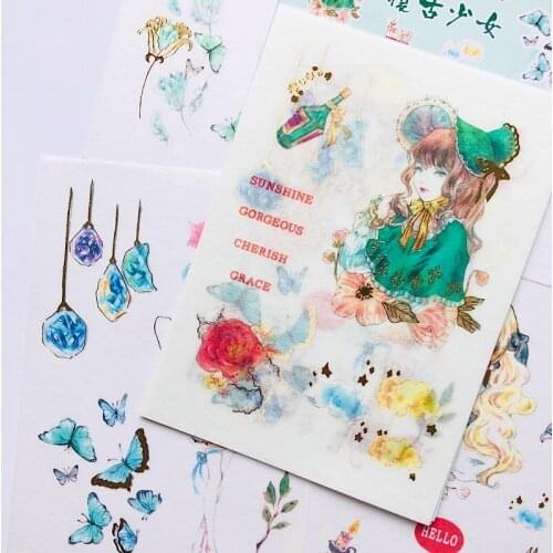 4 Sheets /Pack Butterfly & Girls Paper Diary Stickers Decorative Album Notebook Decor