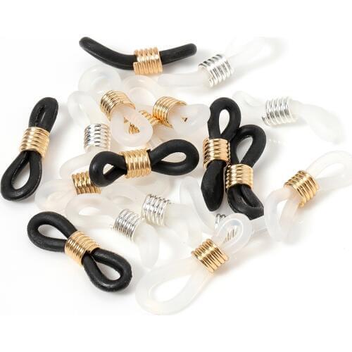 50pcs White/Black Ear Hook Eyeglasses Spectacles Chain Rubber Retainer Ends Rope Connector For Glasseses Cord Holder Accessories
