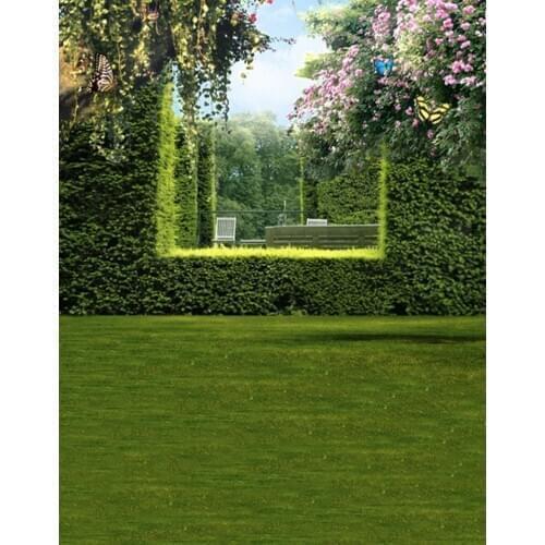 5x7ft Lawn Green Trees Flowers Photography Backdrops Photo Props Studio Background