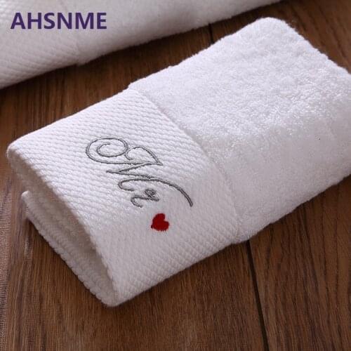 AHSNME 70x140cm weight 600g and two towels 35x75cm super soft and thick white 100% cotton towel Couple style large bath towel